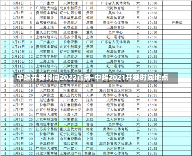 中超开赛时间2022直播-中超2021开赛时间地点