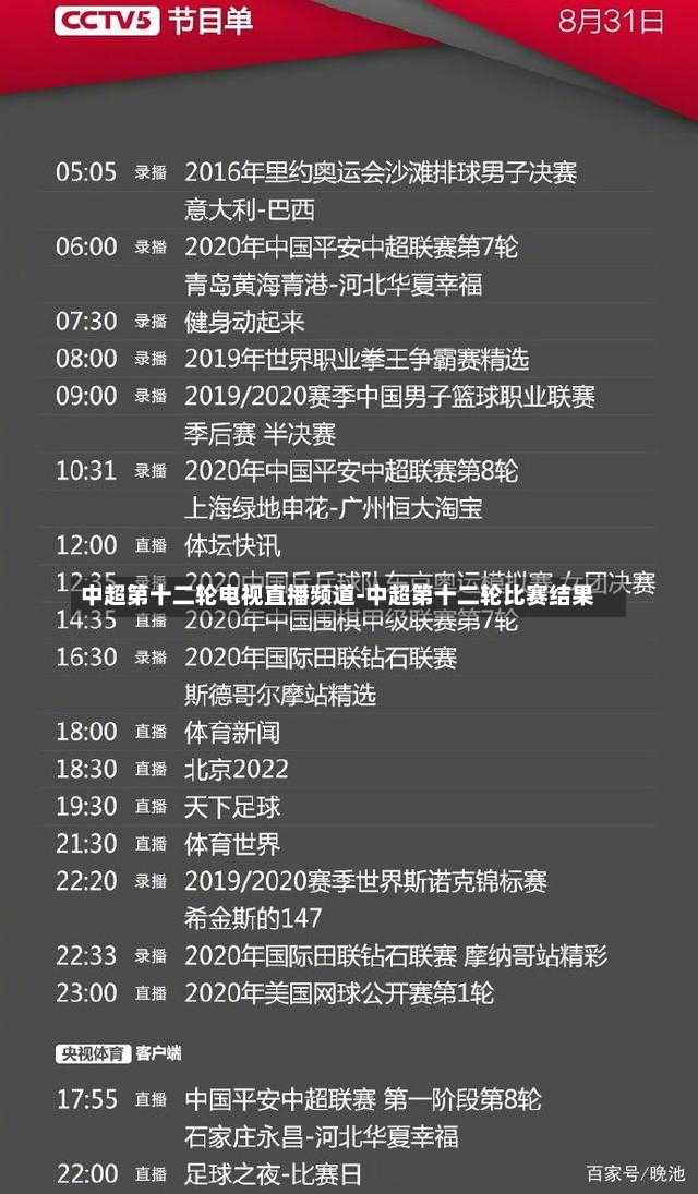中超第十二轮电视直播频道-中超第十二轮比赛结果